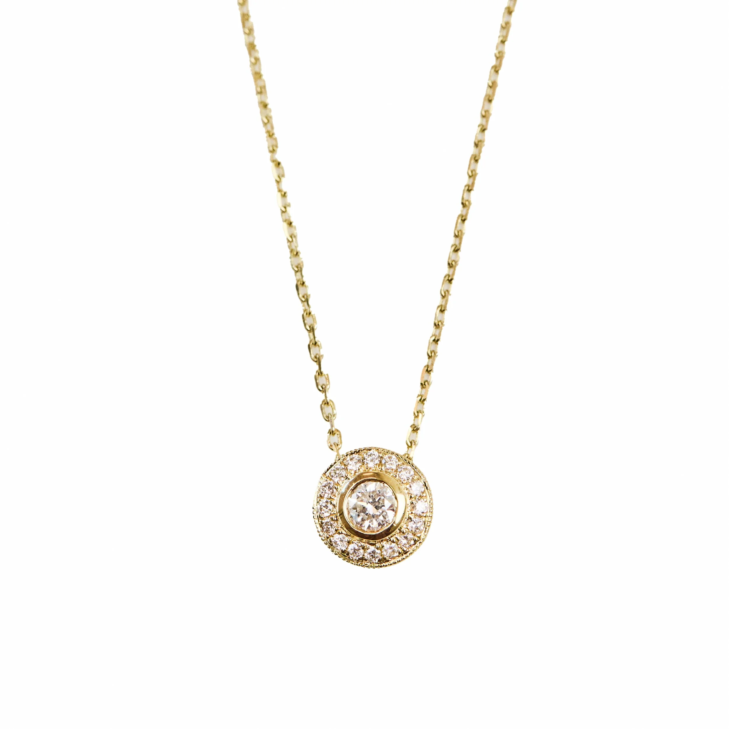 Diamond Halo Necklace Gold