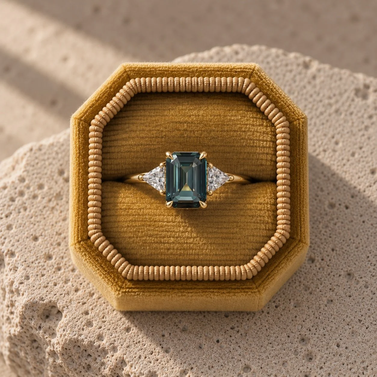 18ct Gold Bespoke Teal Sapphire Ring - Handmade in Hatton Garden