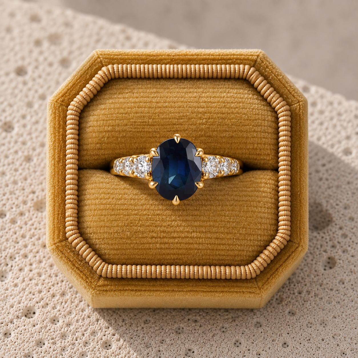 Bespoke 18ct Gold Sri Lankan Blue Sapphire & Diamond Ring – Handmade in Hatton Garden