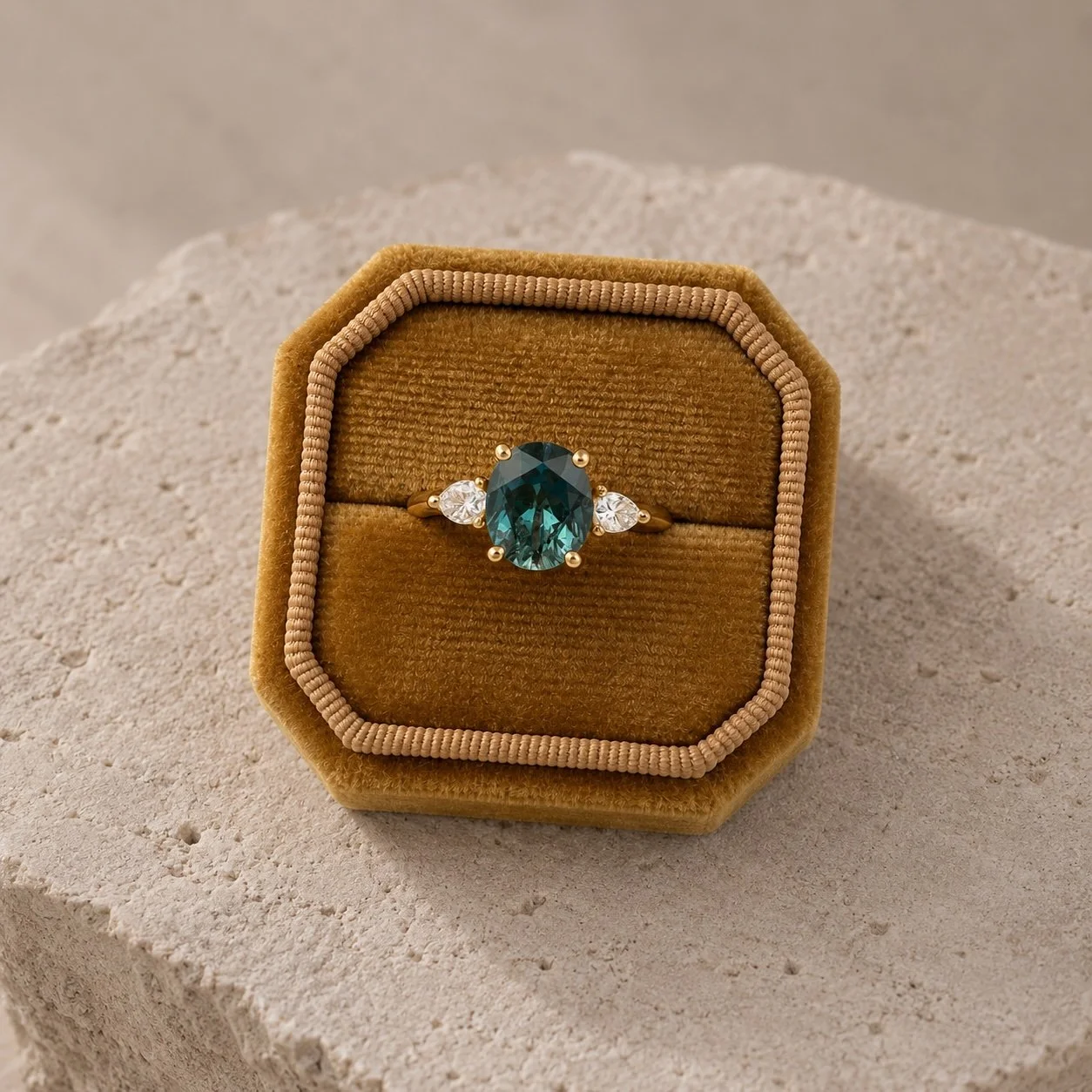 Turquoise Moissanite Ring, made in Hatton Garden London by bespoke jeweller Daniel Greenberg