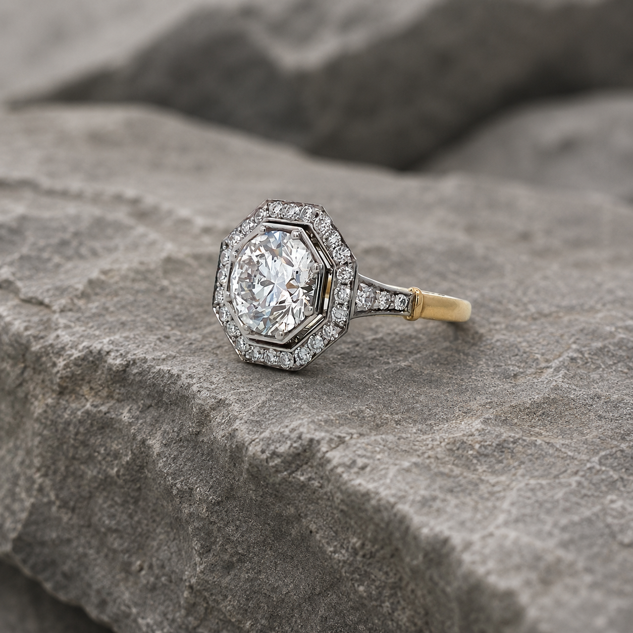 Bespoke Platinum Art Deco 1930s Inspired Diamond Target Ring – Handmade DG Bespoke