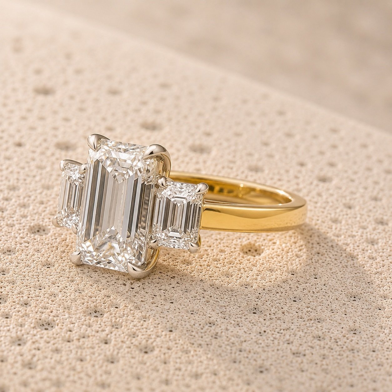 Bespoke Emerald Cut Diamond Trilogy Engagement Ring – Handmade in London custom made engagement ring