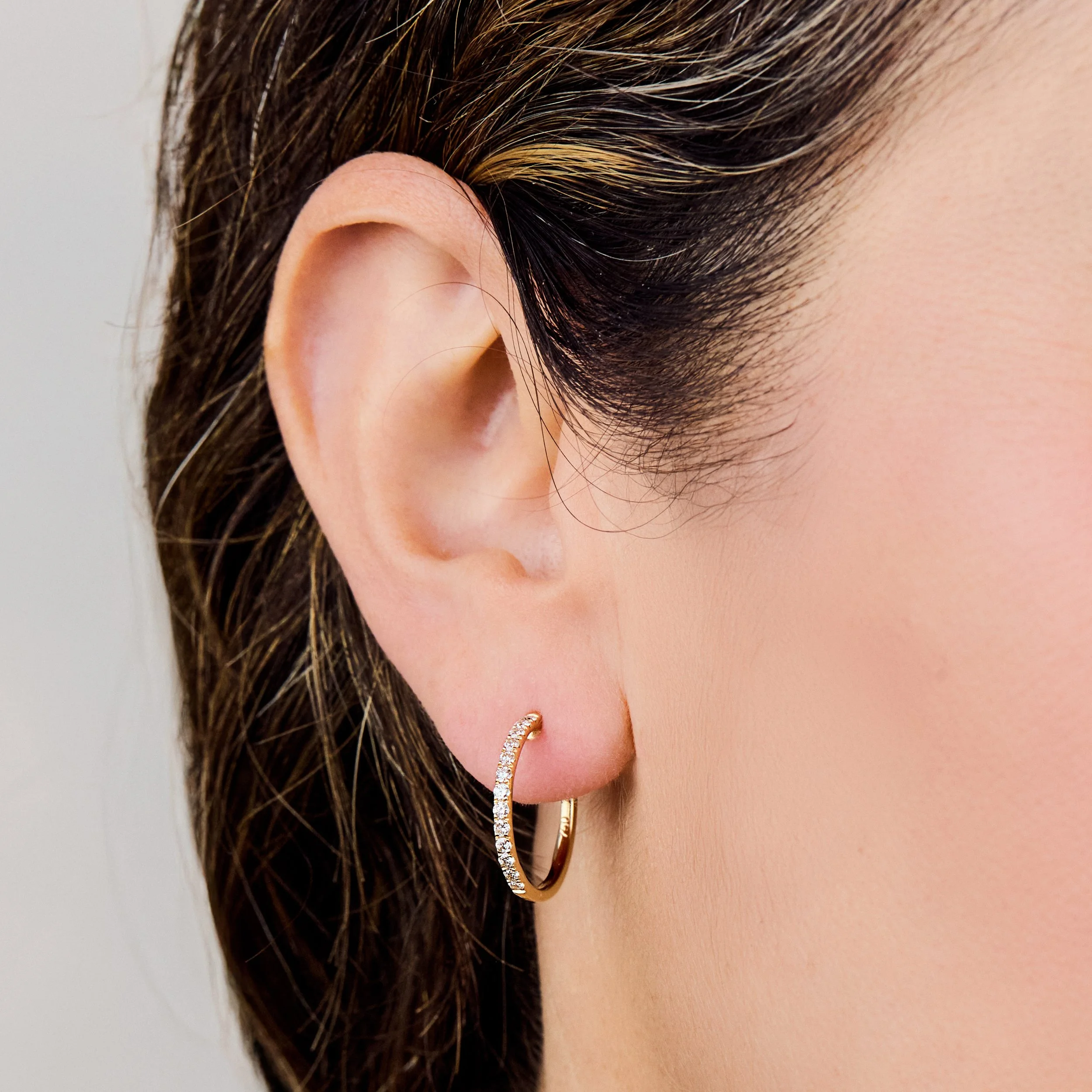 Gold Hoops with Diamonds - Medium