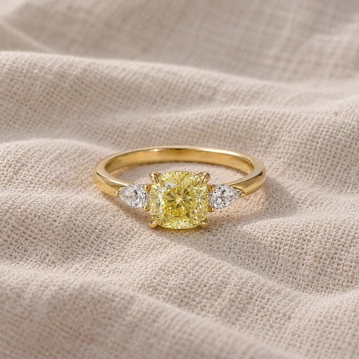 Cushion Cut Yellow Diamond Ring lab grown coloured diamonds Hatton Garden London