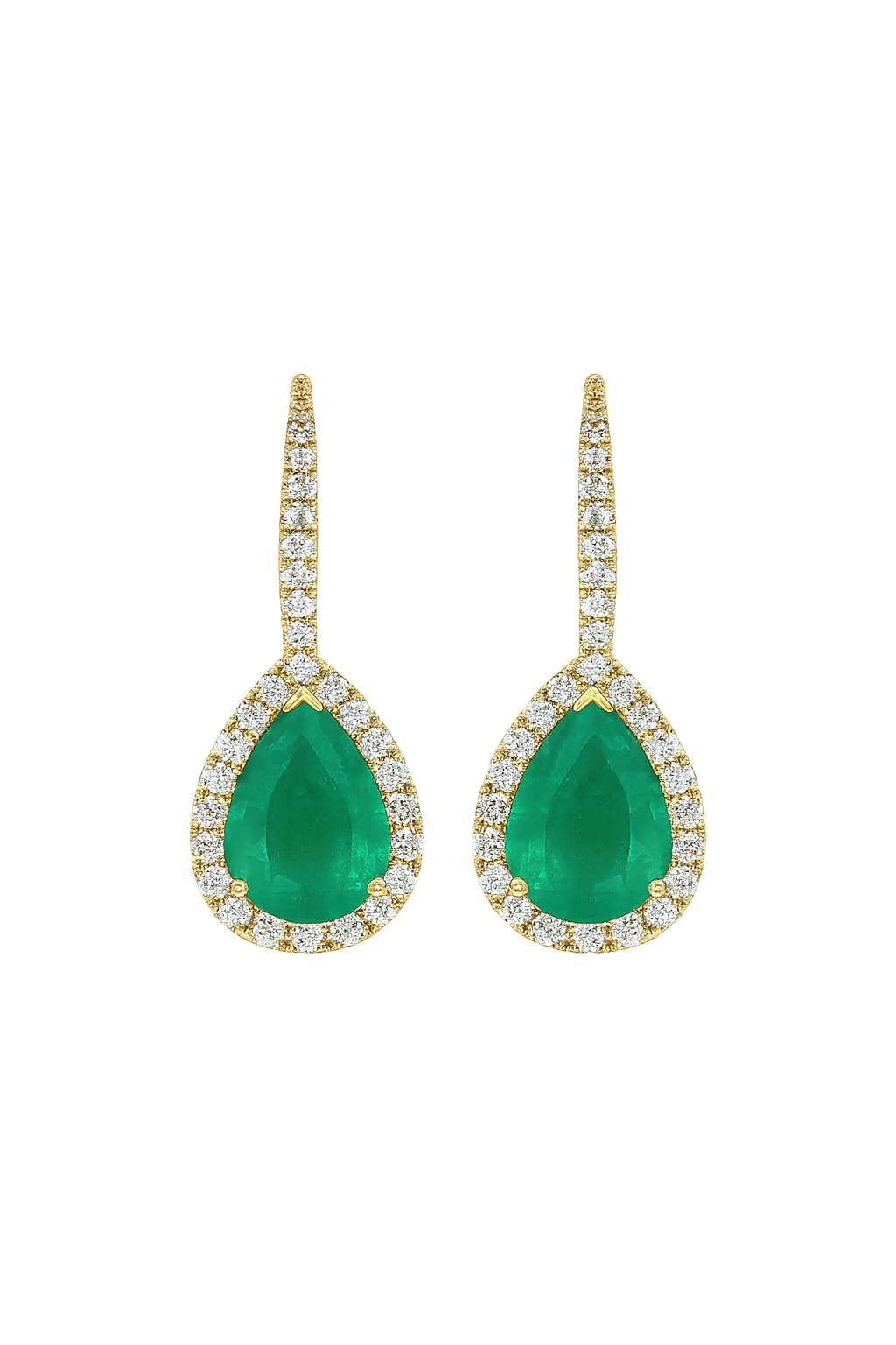 Pear-Shaped Emerald Earrings with Diamond Pavé Halo