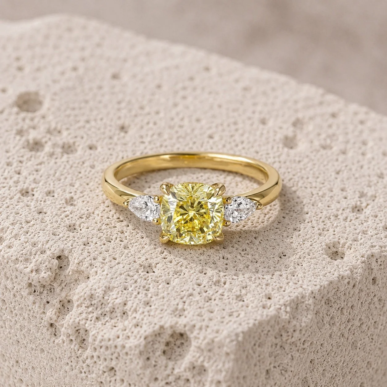 Cushion Cut Yellow Diamond Ring