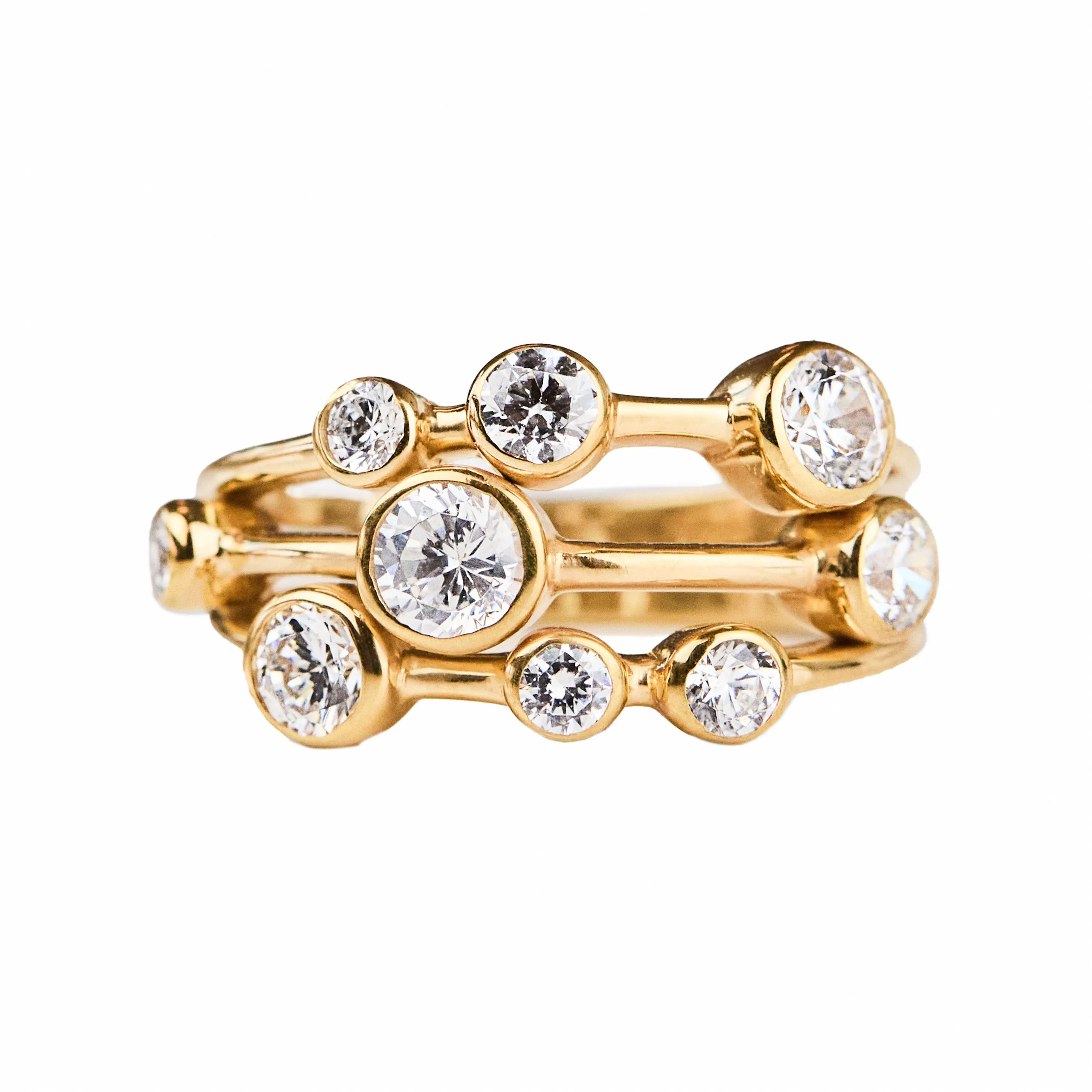 Bubbles of Diamonds Ring 18ct Gold | 9 Diamond Cluster | Handmade London