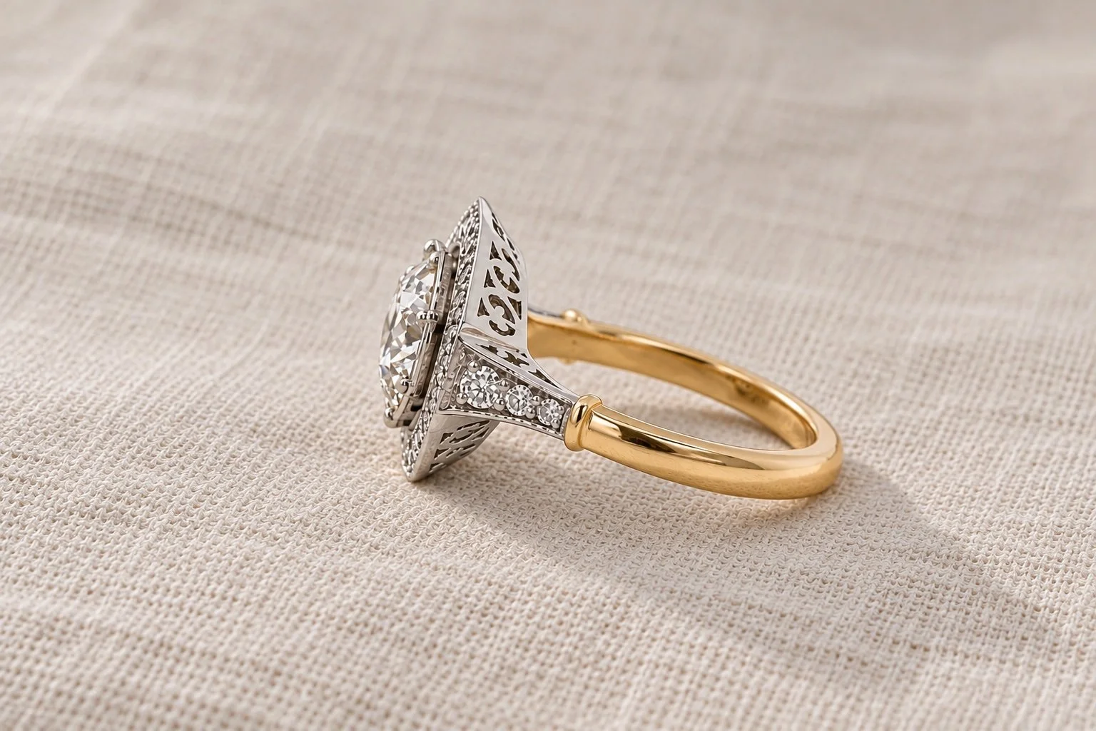 Bespoke Platinum Art Deco 1930s Inspired Diamond Target Ring – Handmade in Hatton Garden