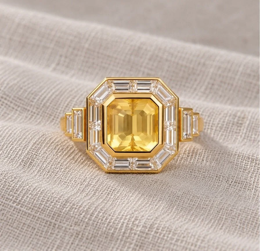 Art Deco Target Ring Canary Yellow Sapphire