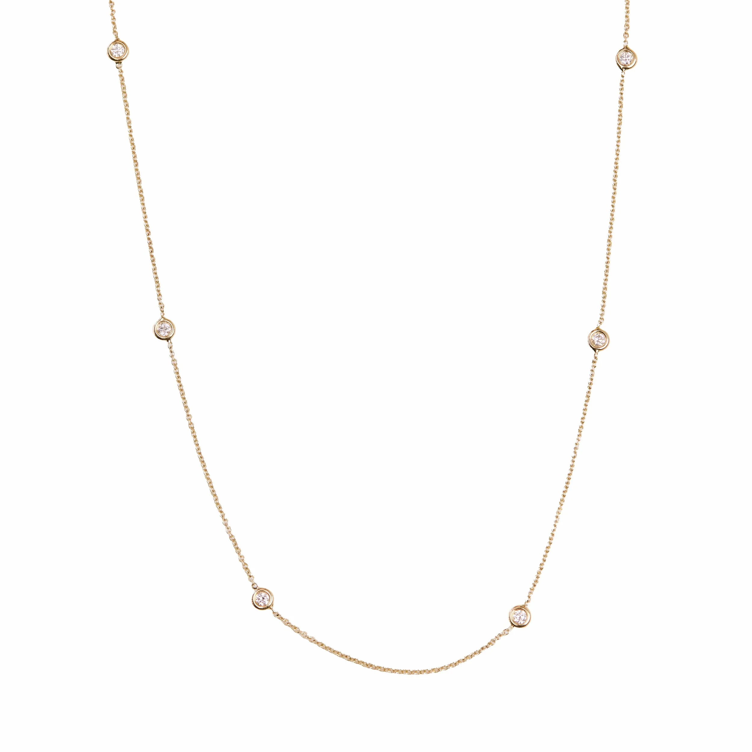Bezel Set Diamond Gold Chain Necklace - Two Sizes