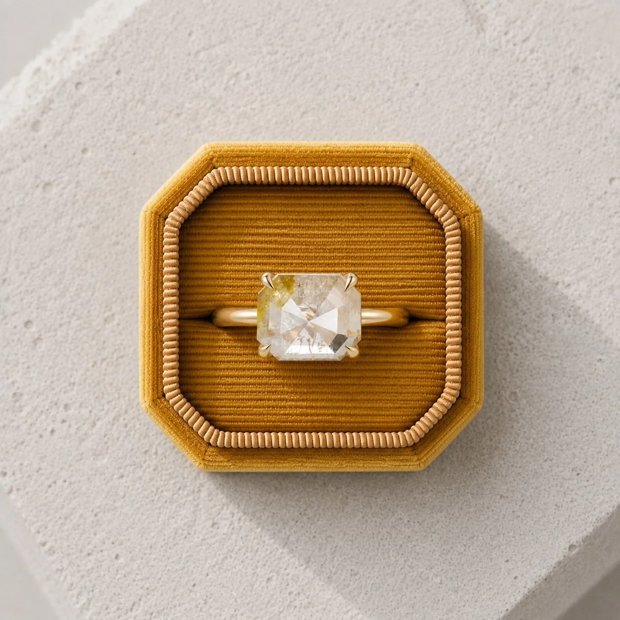 East-to-West Yellow Diamond Ring salt and pepper diamond London