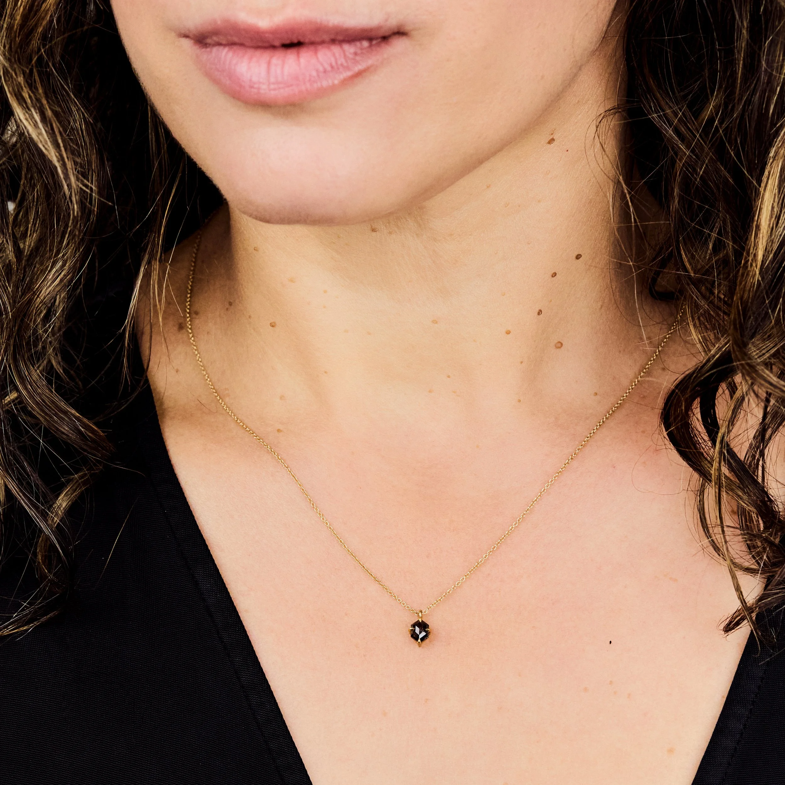 Black Diamond Gold Necklace - Various Stone Shapes