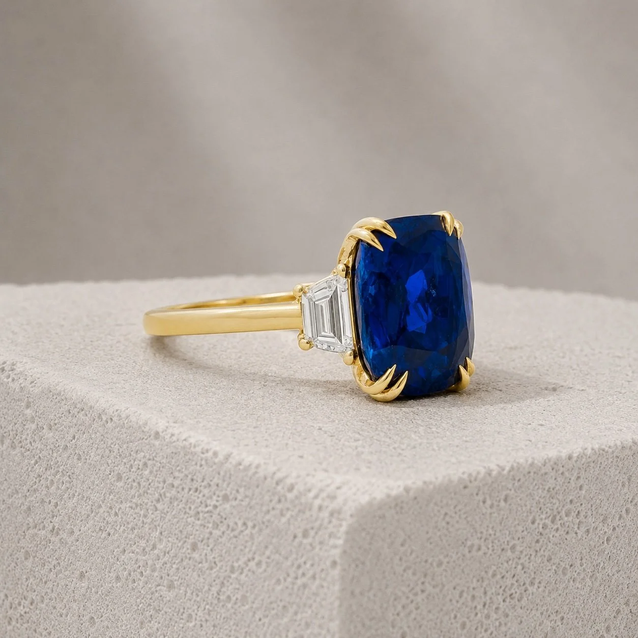 Bespoke 4 Carat Elongated Cushion-Cut Sapphire Engagement Ring – Handmade in Hatton Garden