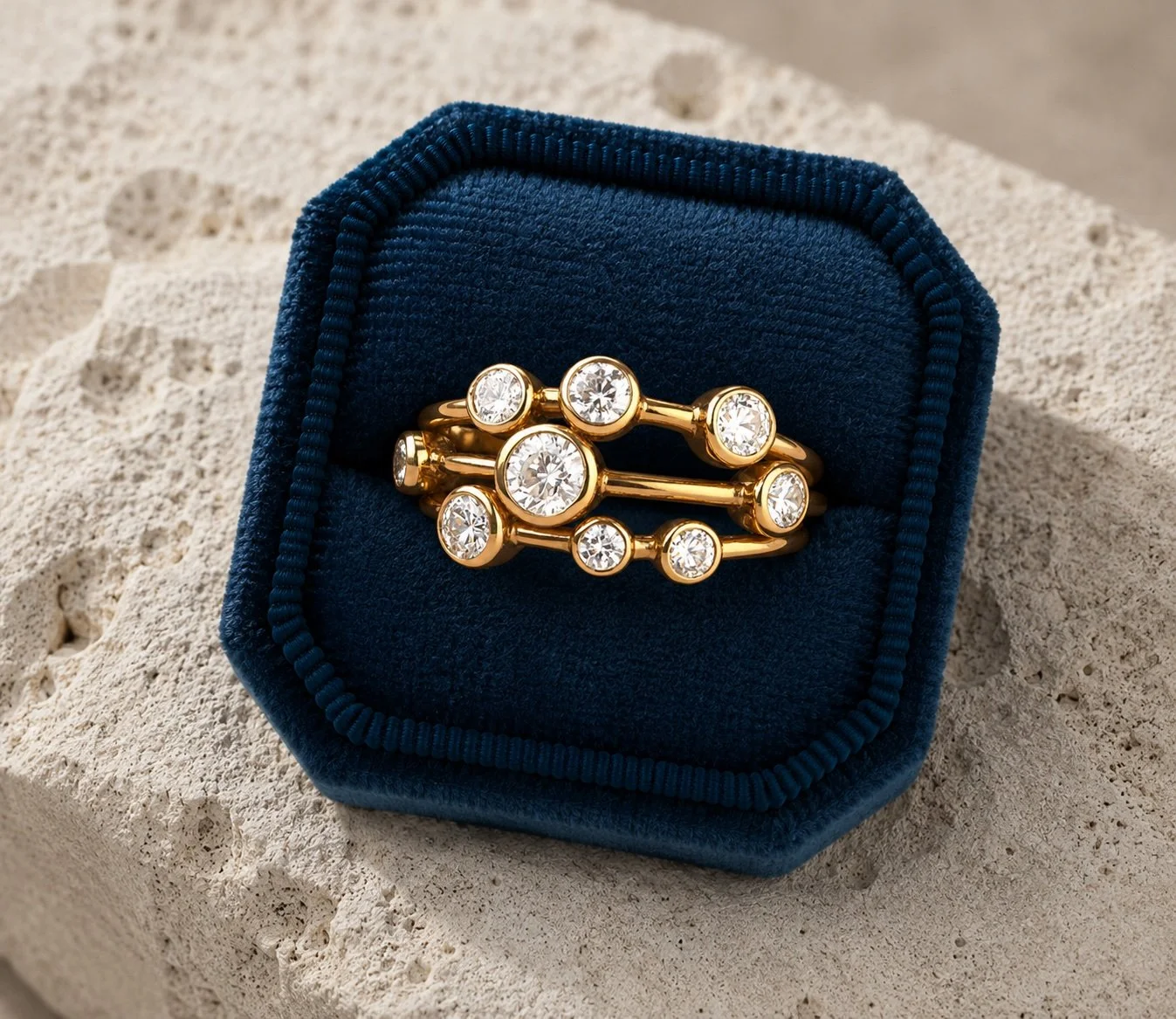 Gold Diamond Bubble Ring