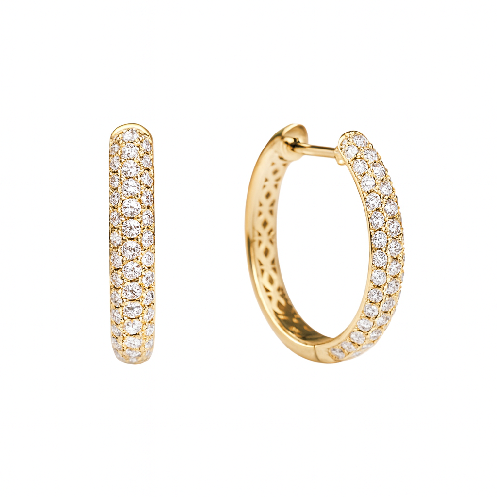 Triple-Row Diamond Huggie Earrings