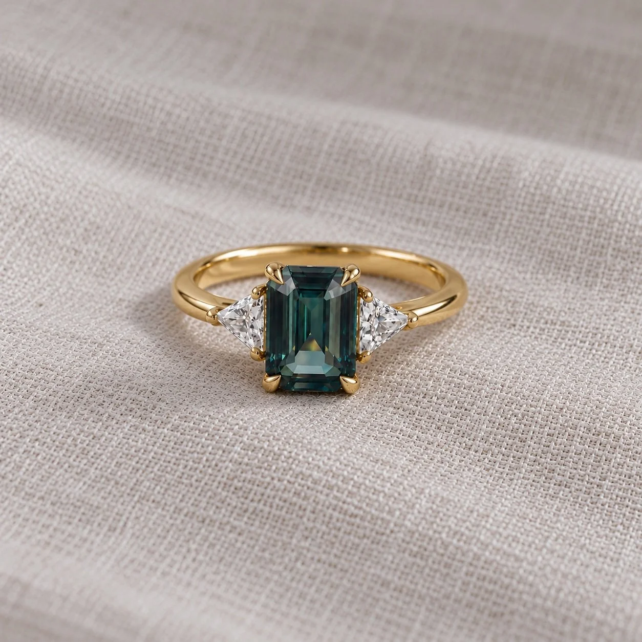 Emerald Cut Teal Sapphire Ring