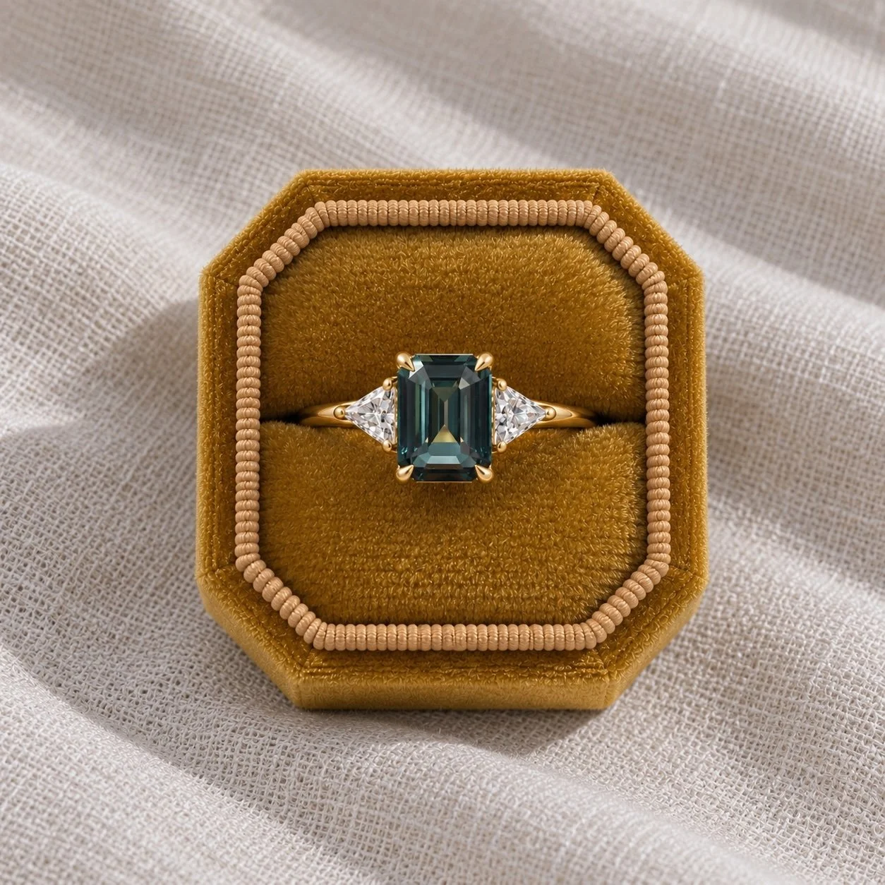 18ct Gold Bespoke Teal Sapphire Ring - Handmade in Hatton Garden