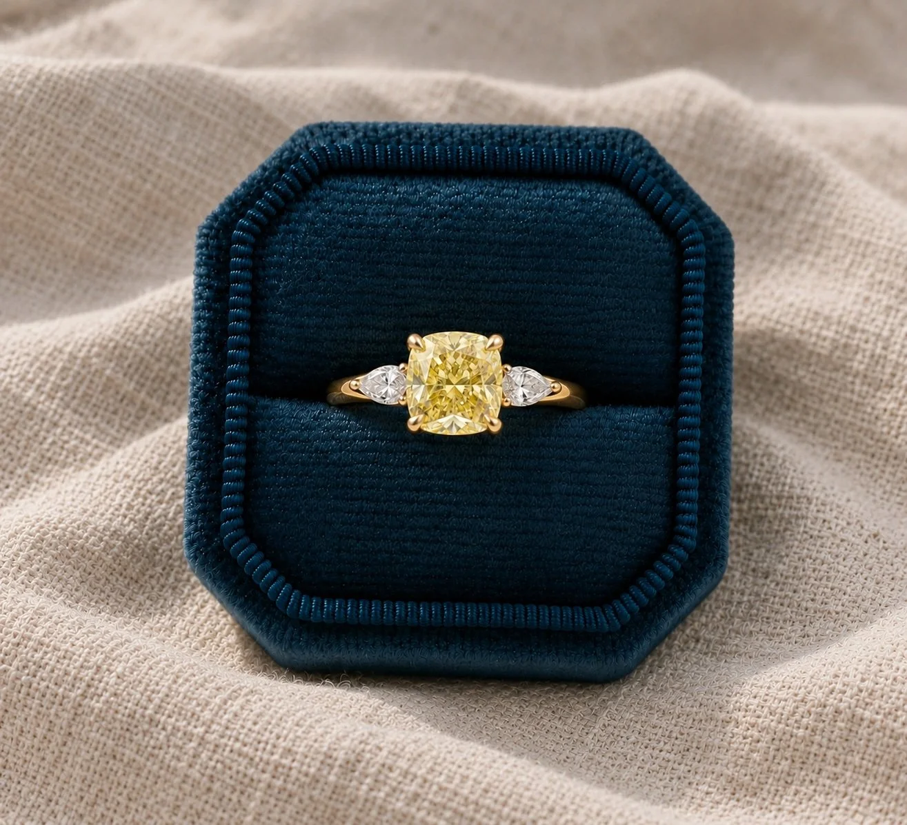 Cushion Cut Yellow Diamond Ring