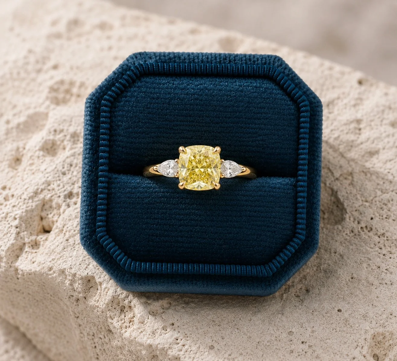 Cushion Cut Yellow Diamond Ring lab grown coloured diamonds Hatton Garden London