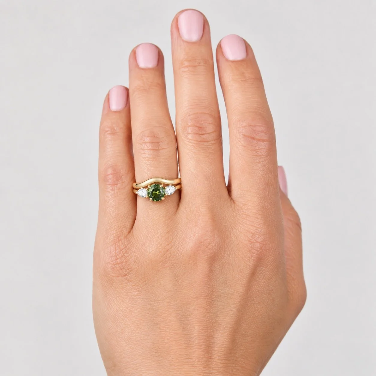 Green Round Sapphire & Pear Shape Ring