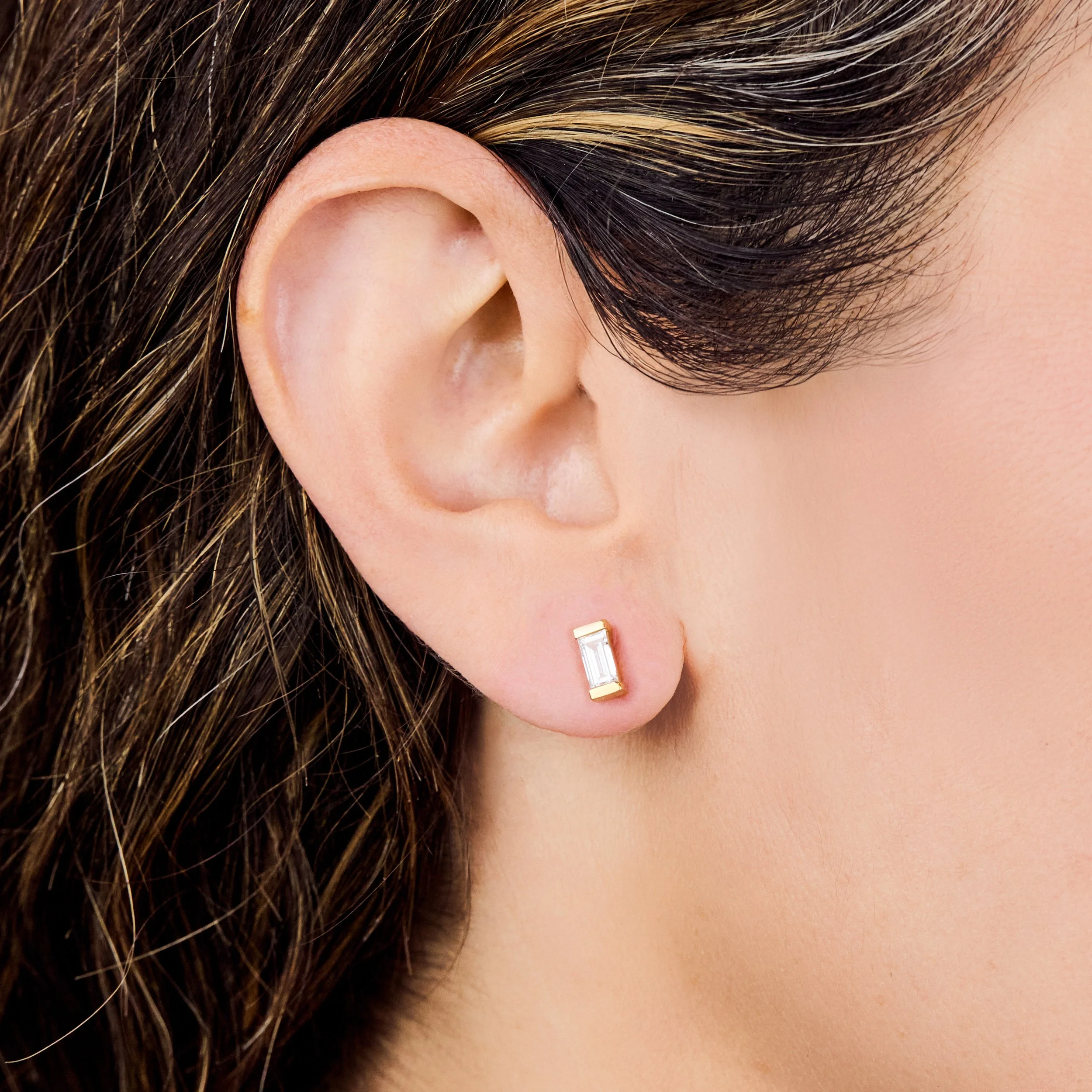 Baguette Cut Diamond Stud Earrings