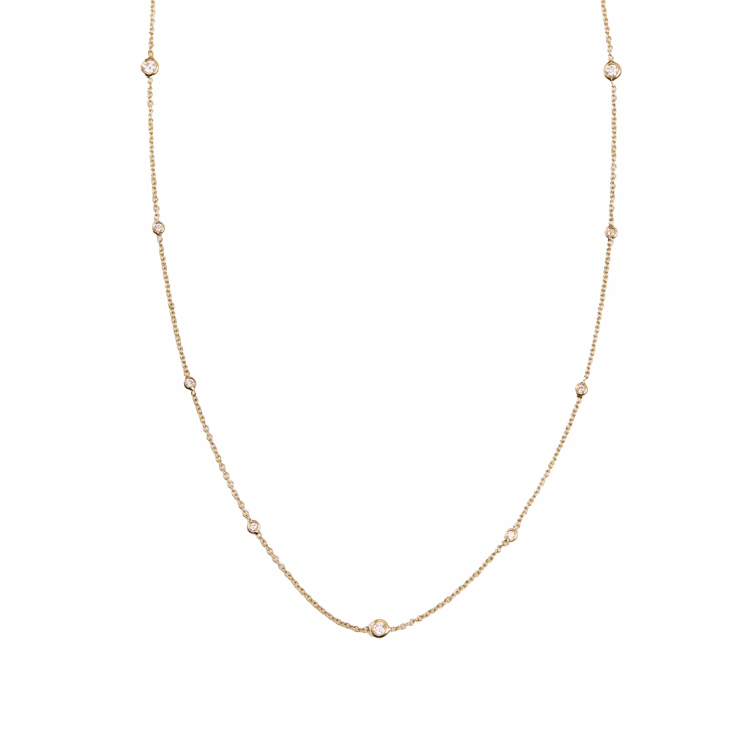 Bezel Set Diamond Gold Chain Necklace - Two Sizes