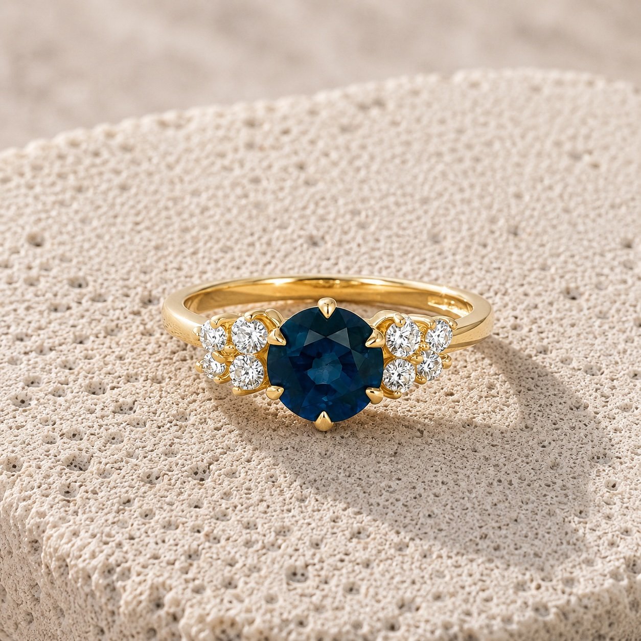 Gold Teal Sapphire Ring handmade in London by second-generation jeweller Daniel Greenberg, blending modern colour elegance with traditional craftsmanship