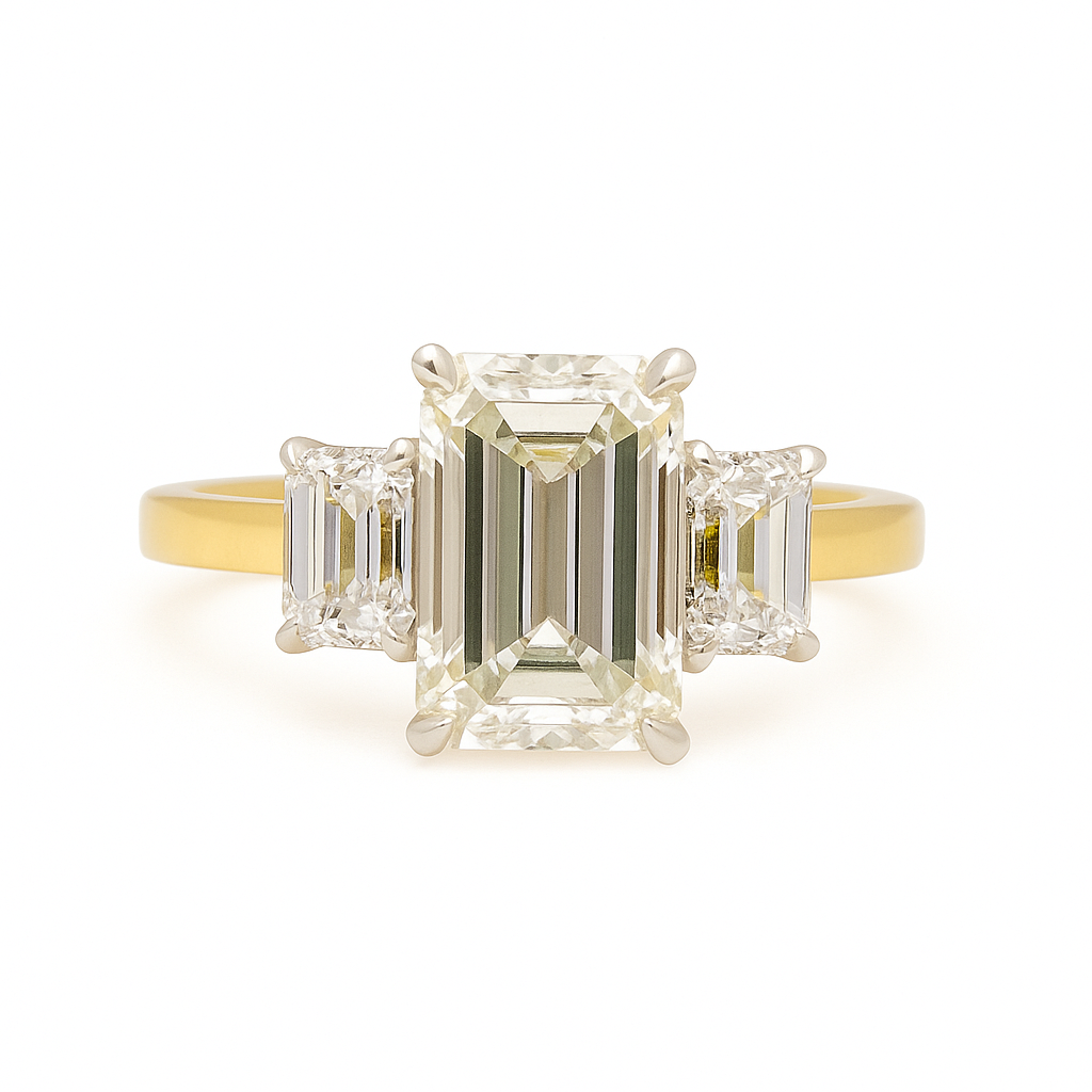 Emerald Cut Diamond Trilogy Engagement Ring