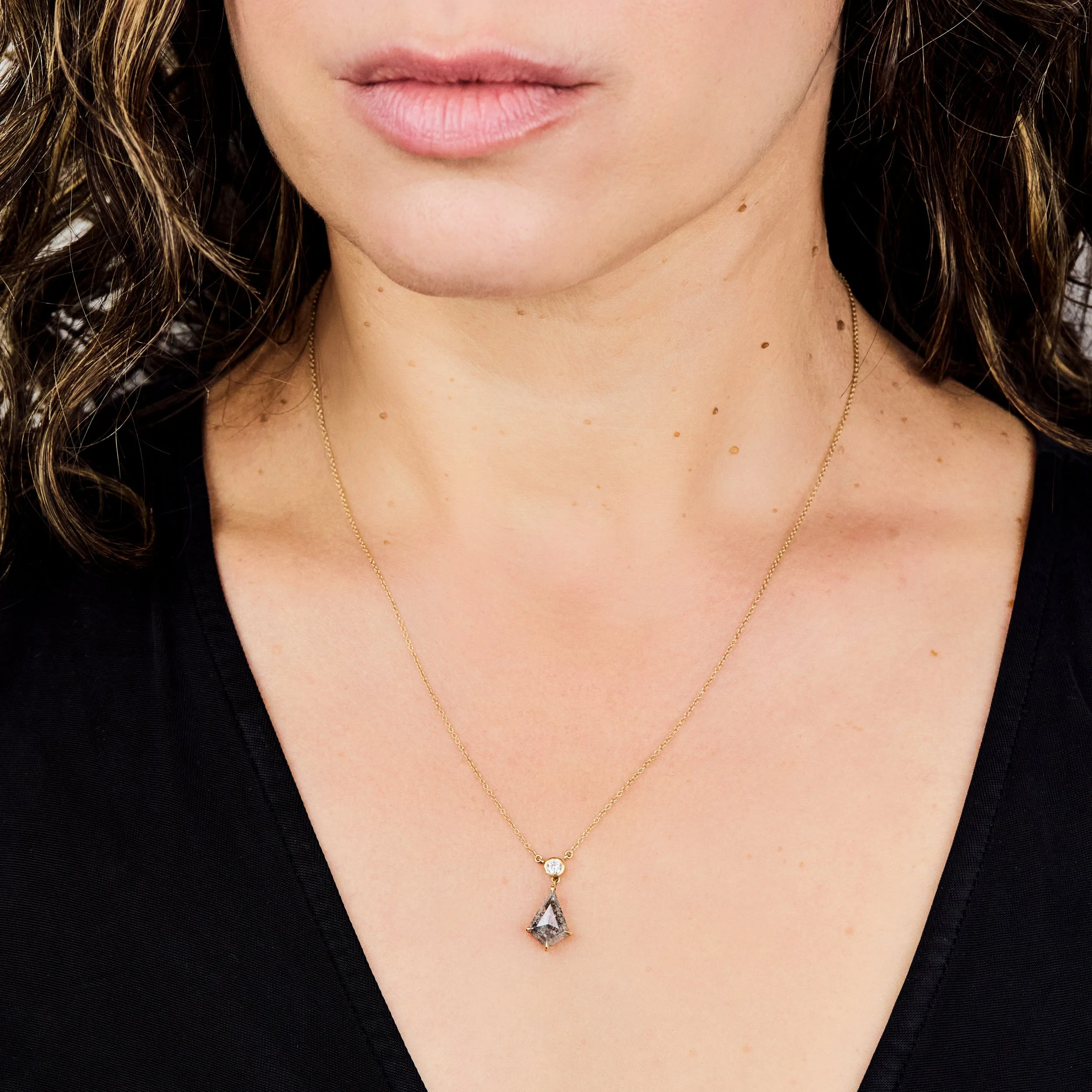 Kite-Shaped Salt & Pepper Diamond Necklace