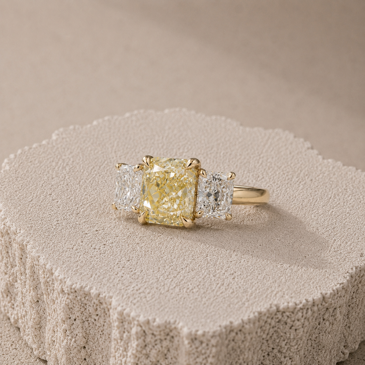 Bespoke Platinum & 18ct Gold Yellow Diamond Trilogy Engagement Ring – Handmade in Hatton Garden