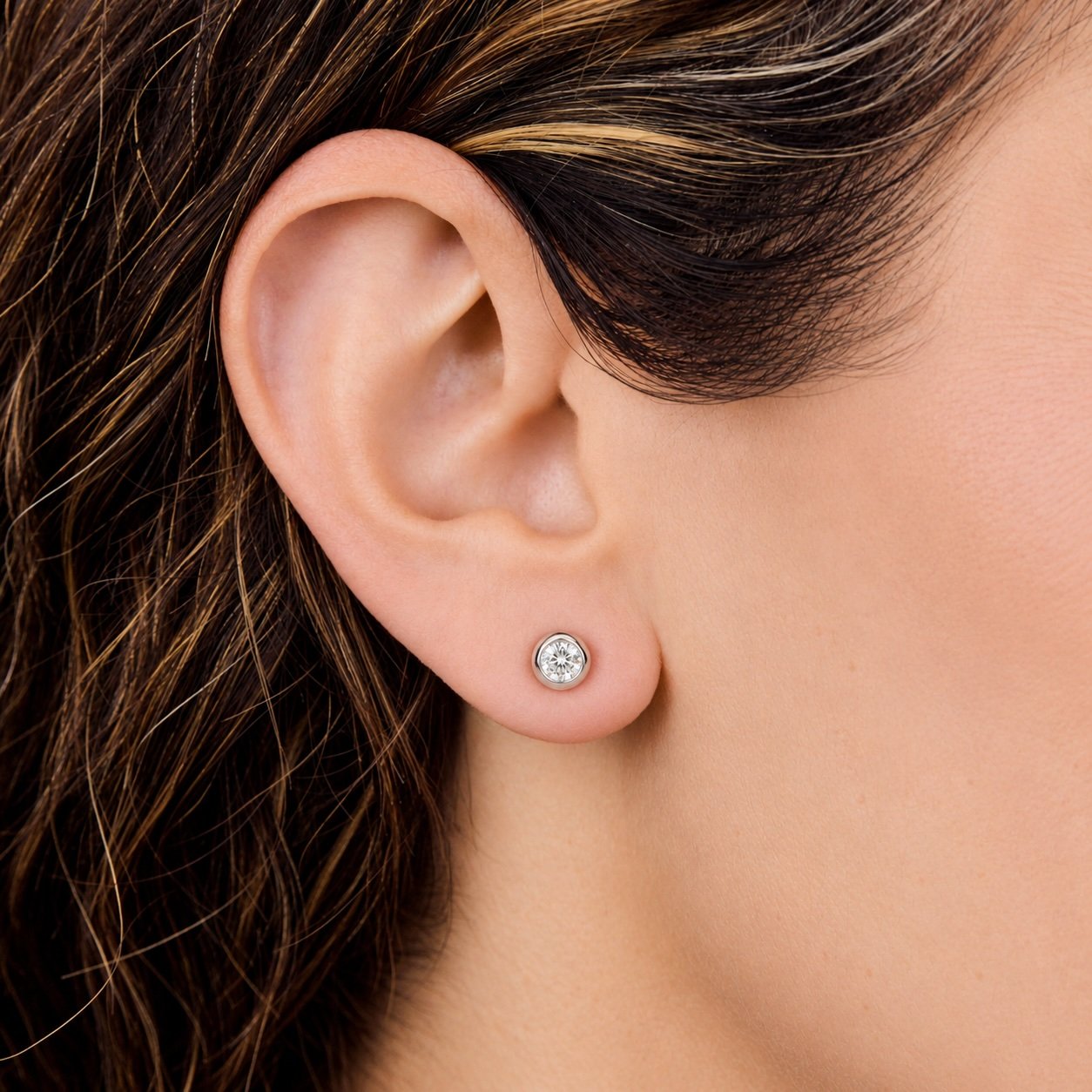 Platinum Bezel Set Round Cut Diamond Stud Earrings