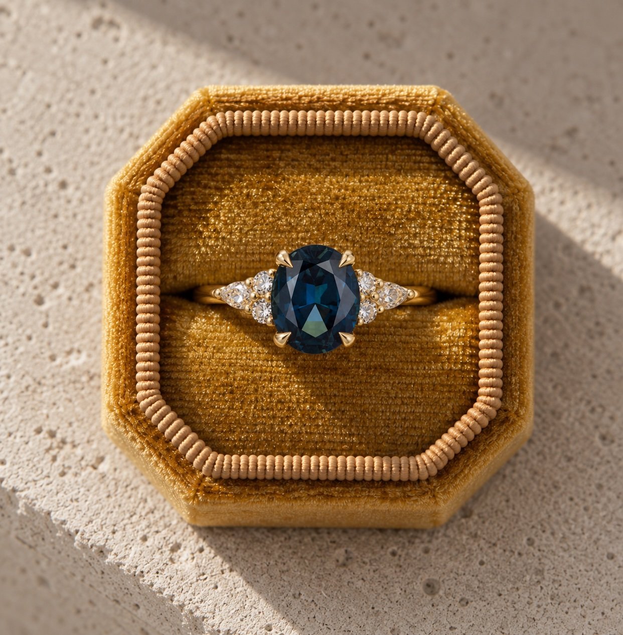 Sri Lankan Oval Sapphire & Trefoil Shoulders