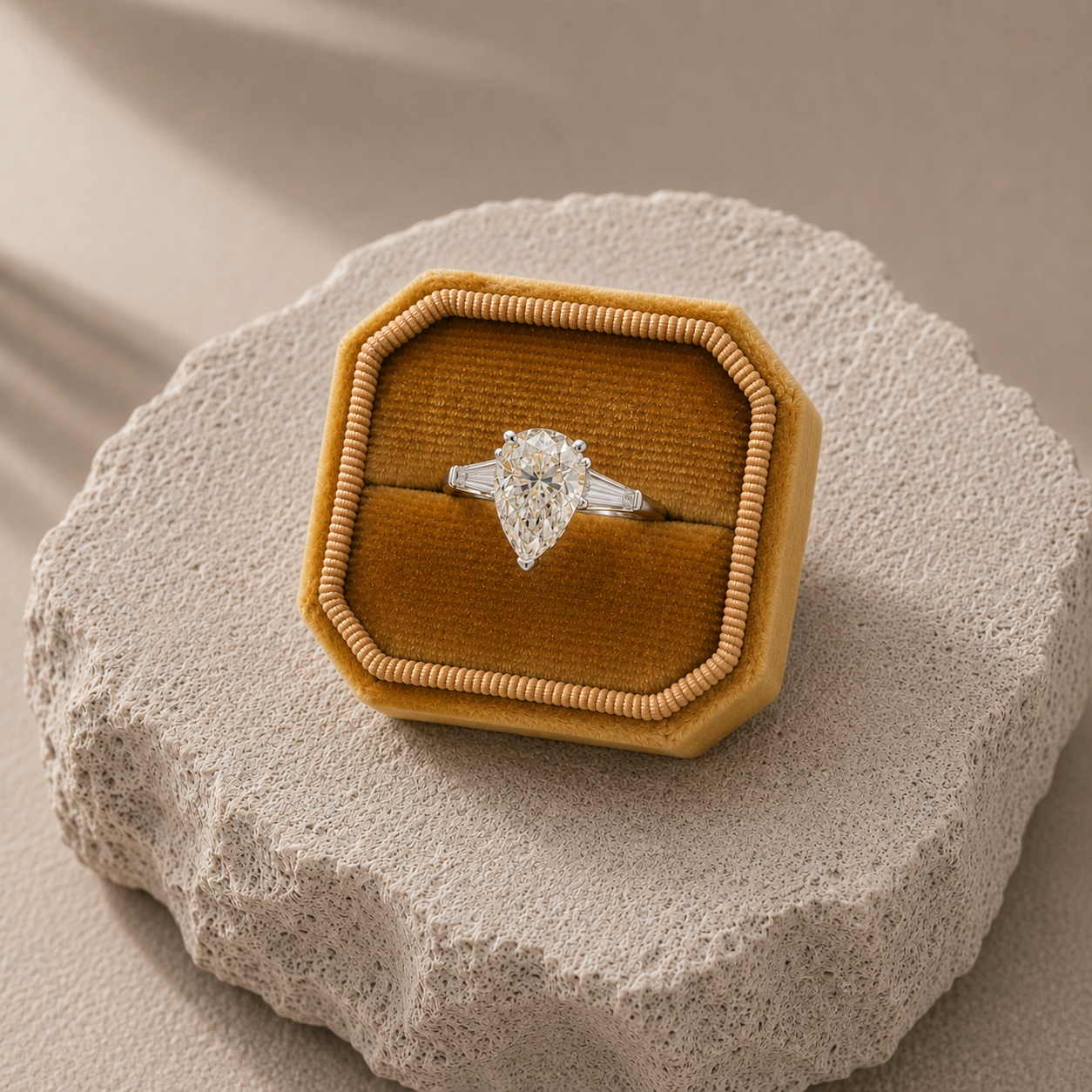 Pear & Tapered Baguette Diamond Engagement Ring