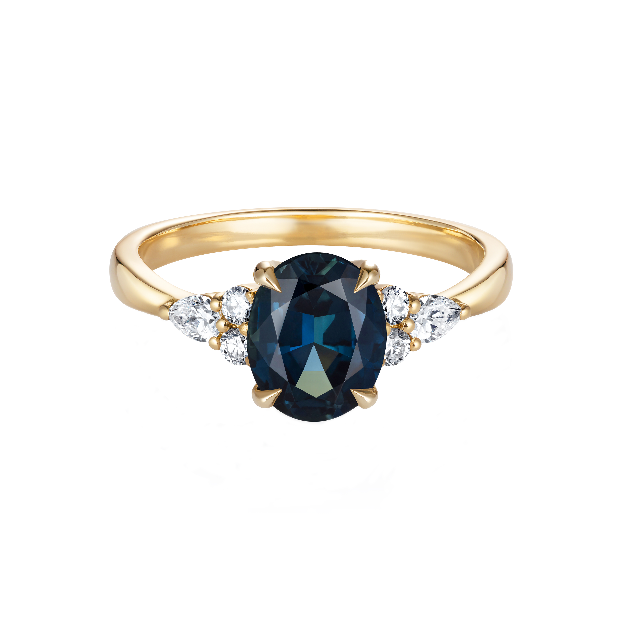 Sri Lankan Oval Sapphire & Trefoil Shoulders