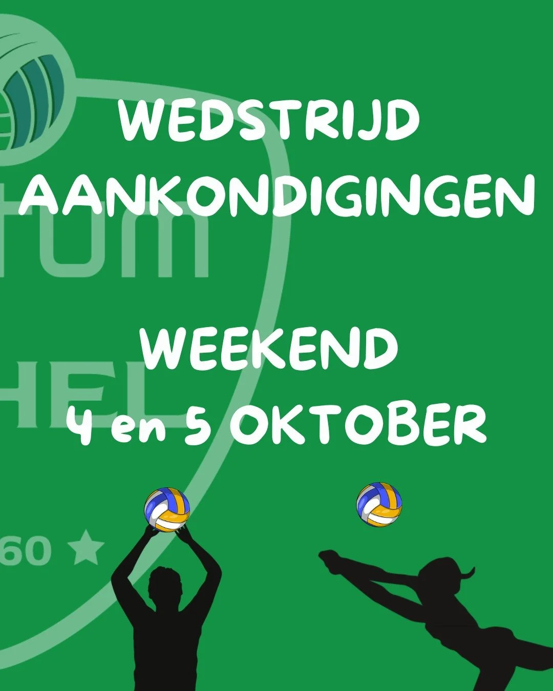 Weekend 4 &amp; 5 oktober 

Dit weekend worden er zowel competitie- als bekerwedstrijden gespeeld. Veel succes aan alle ploegen! 💚