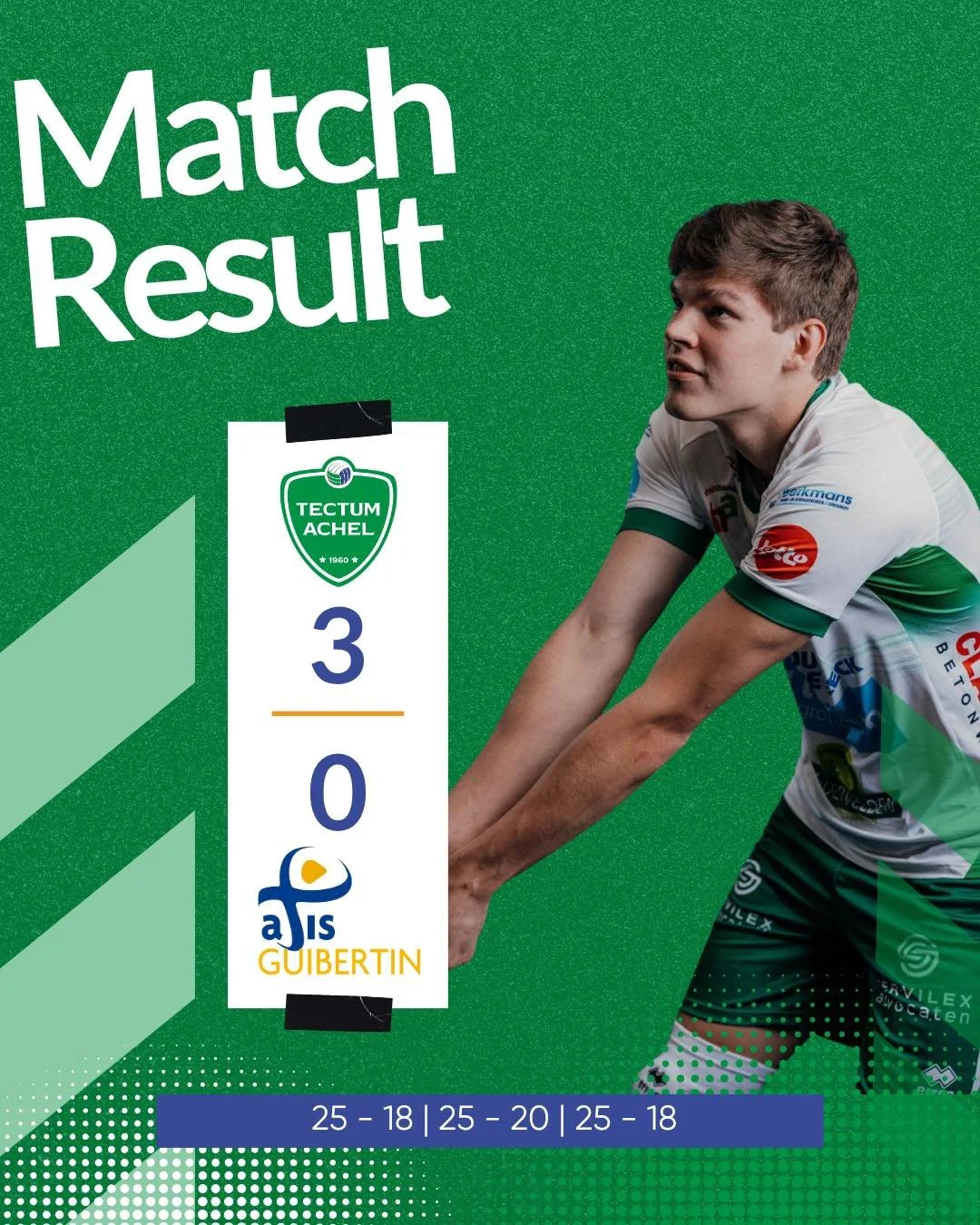 First game, first win! 💪🏼 Michiel werd verkozen tot Star Of The Game met 23 punten (waarvan 5 aces) 🤩