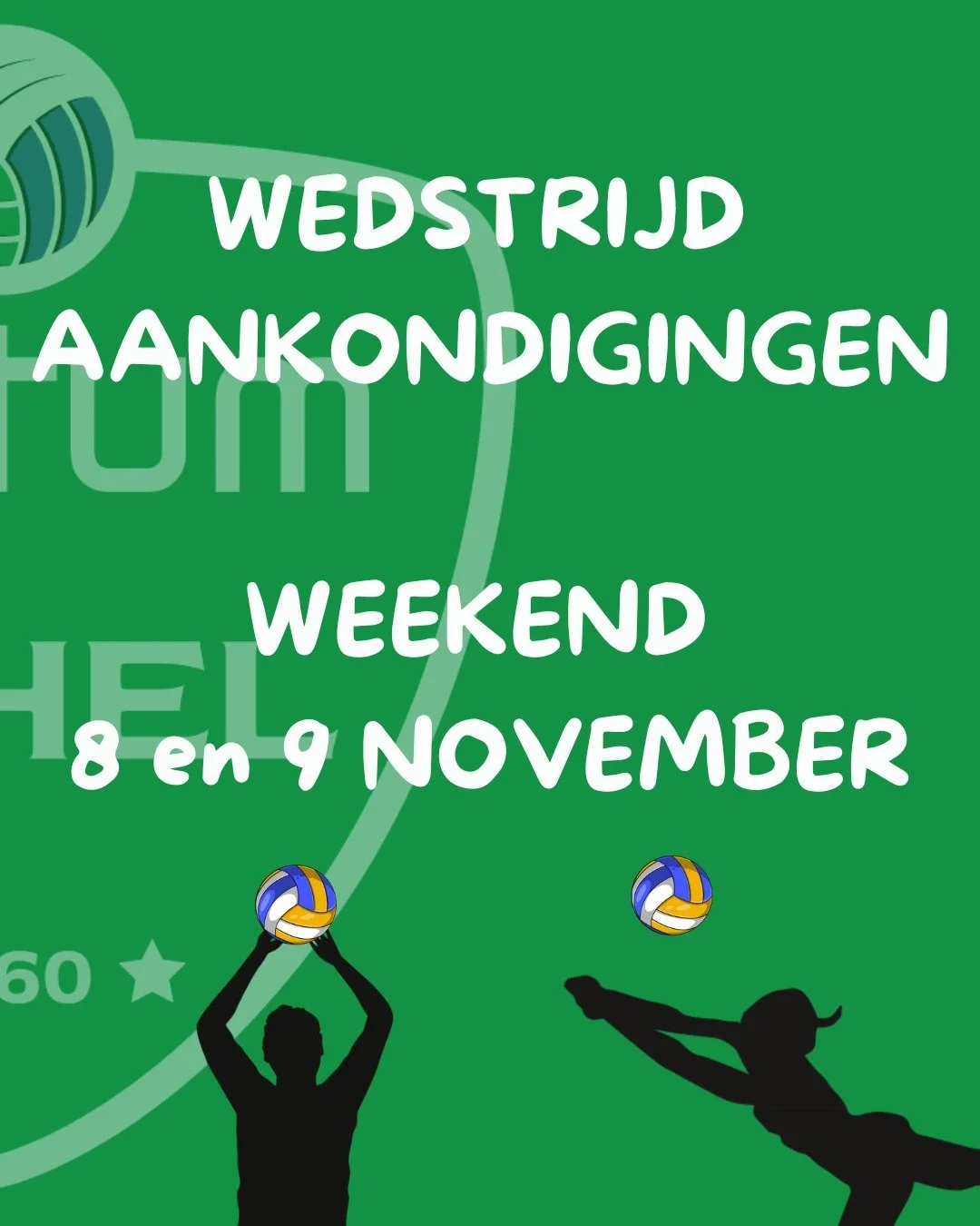 Weekend 8 &amp; 9 november 

Het belooft weer een sportief weekend te worden 💪 Succes allemaal!