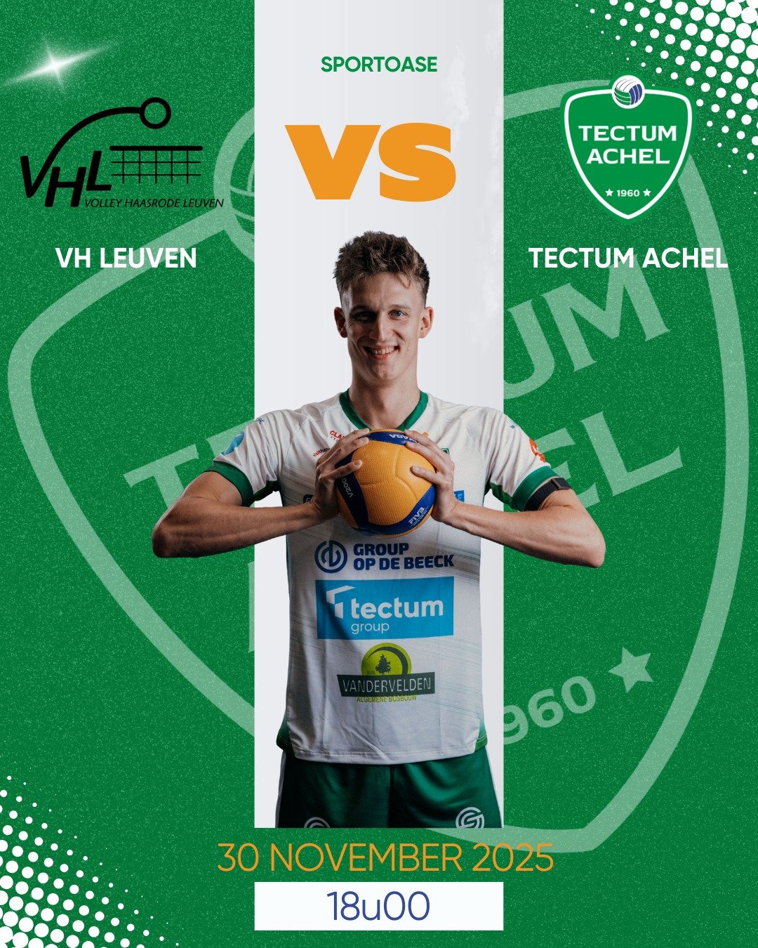💚 AWAYGAME 💚
2e uitwedstrijd van de week, opnieuw een zeer pittige!

📅 30 november 2025 | 20u30
📍 Sportoase | Philipssite 6 | 3001 Leuven
💻https://watch.lottovolleyleague.be/Men