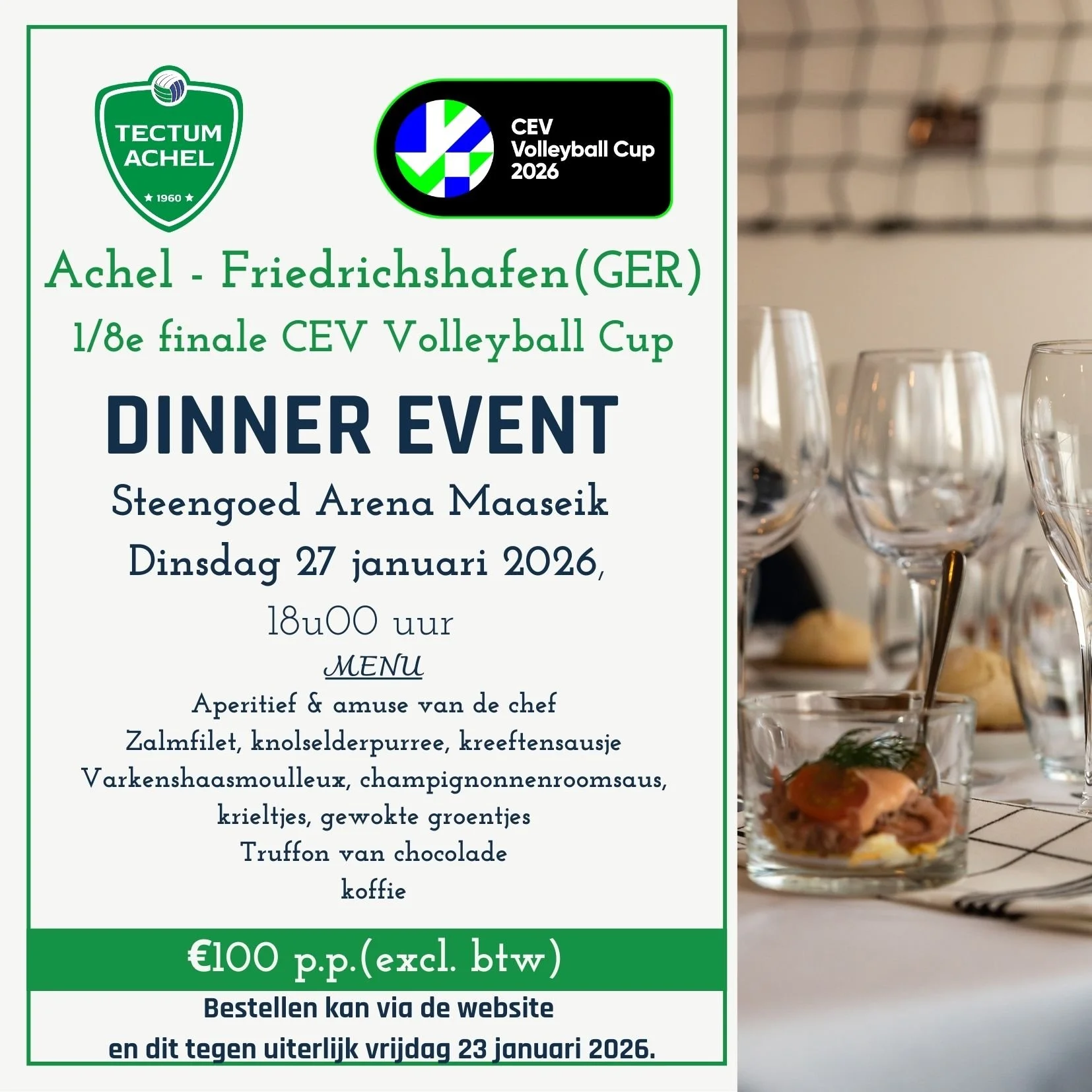 Dinner event op 27 januari tegen VfB Friedrichshafen (in maaseik)