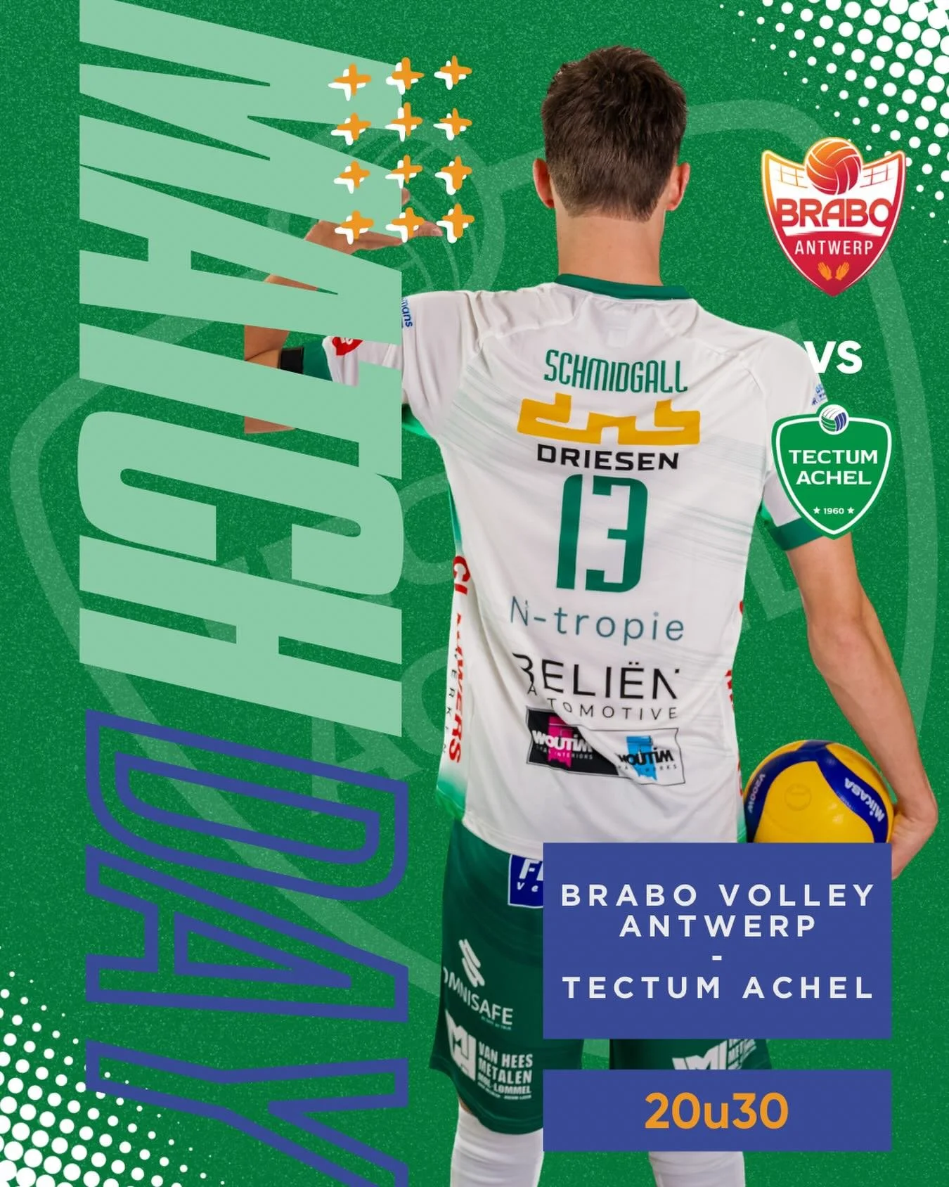🤍 MATCHDAY 🤍
We hebben jullie nodig vanavond! Bij winst zijn we zeker van plaats 6 💪🏼

📅 7 Februari 2026 | 20u30
📍 Sporthal Arena | Arenaplein 1 | 2100 Deurne
💻https://watch.lottovolleyleague.be/Men