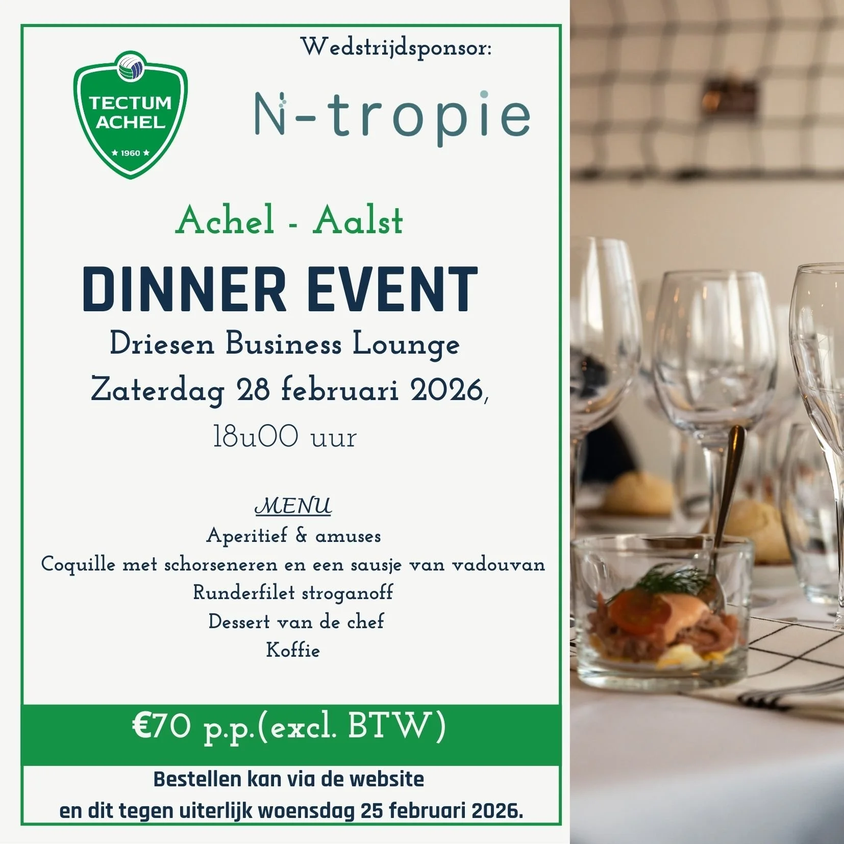 Dinner event op 28 februari tegen Lindemans Aalst