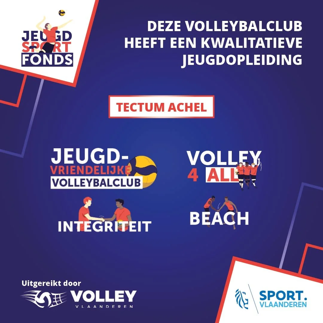 Wat een fantastische erkenning voor Tectum Achel! 🎉🏐

Voor het Jeugdsportfonds 2025 behaalde onze club maar liefst 4 labels. Een sterke bevestiging van de kwaliteitsvolle jeugdwerking waar we elke dag samen aan bouwen.

Het Jeugdsportfonds is een i