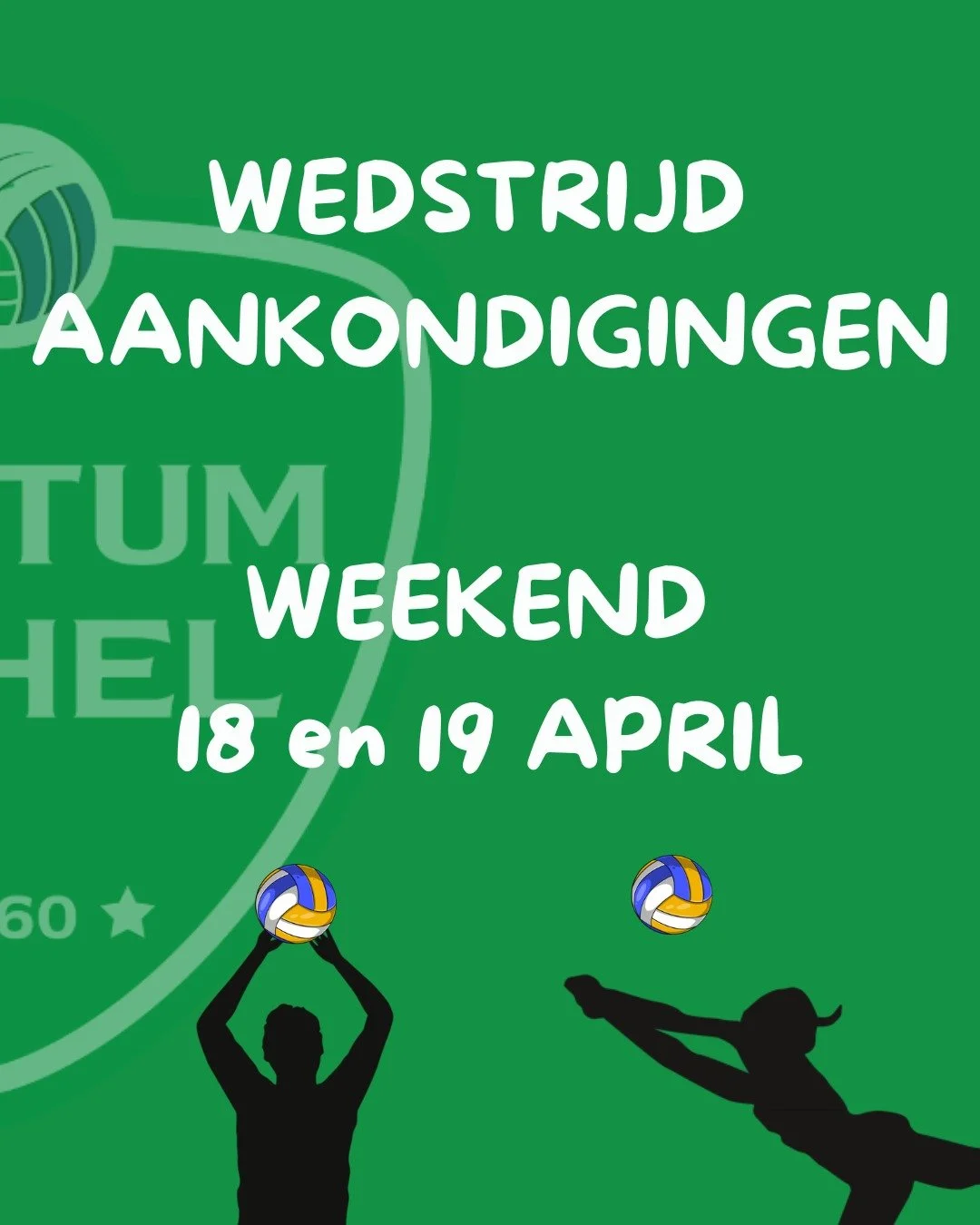 Weekend 18 &amp; 19 april

Dit weekend kunnen onze Heren B kampioen worden in Promo 1! 💪 Dat doen ze in een echte Noord-Limburgse derby tegen VC Pelt. Kom hen massaal aanmoedigen in sporthal De Bemvoort in Pelt en help hen naar de titel!