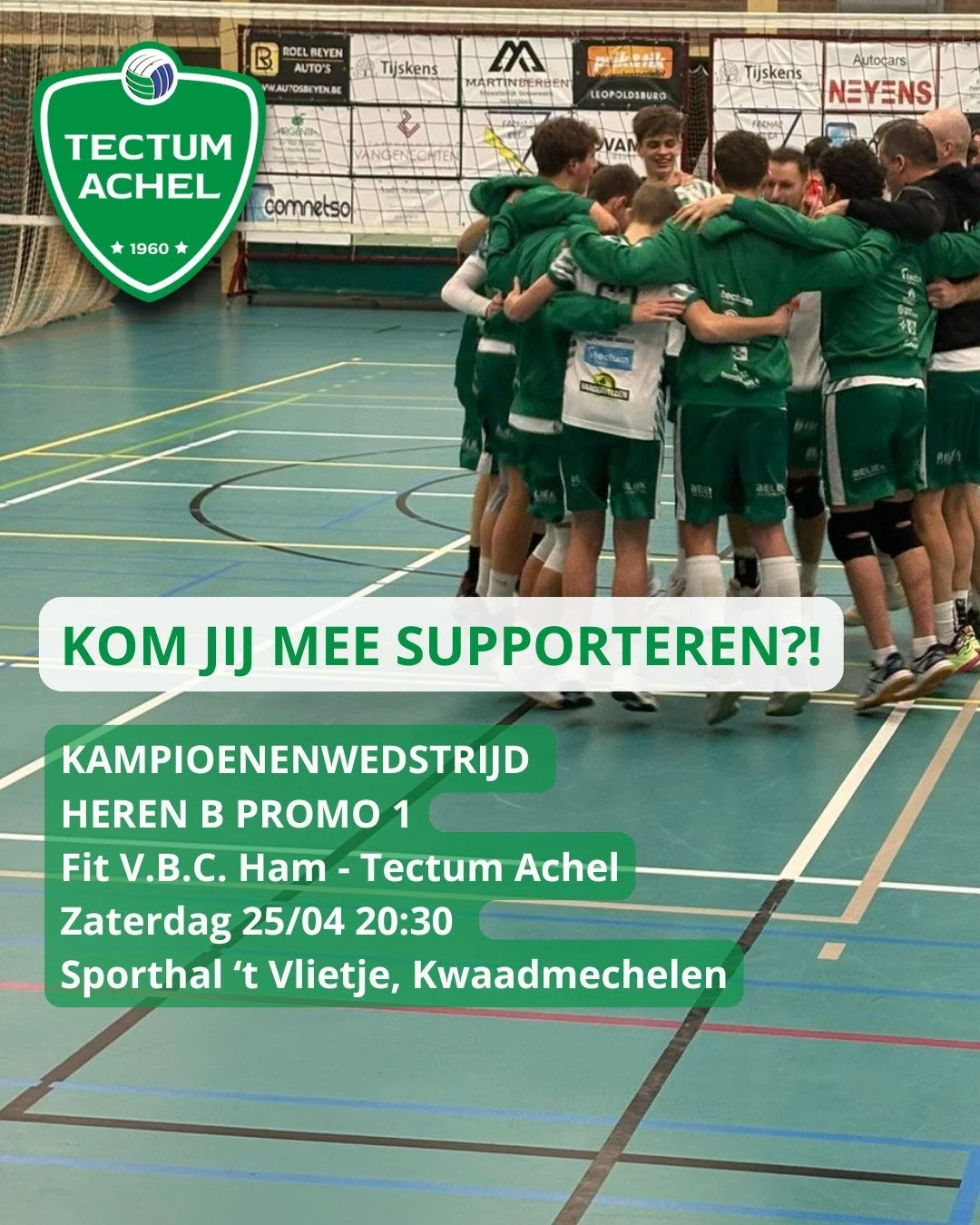 Onze Heren B staan op het punt om kampioen te worden in Promo 1, maar daarvoor hebben ze jullie steun meer dan ooit nodig! 

Kom hen massaal aanmoedigen op zaterdag 25 april om 20u30 (Sporthal 't Vlietje, Kwaadmechelen), wanneer ze hun laatste wedstr