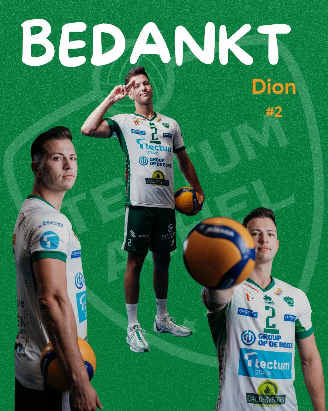 BEDANKT DION

Dion gaat ons na 6 seizoenen verlaten. Onze kapitein is het beste voorbeeld van groeien op zijn positie. Volgend seizoen gaat hij een nieuwe uitdaging aan en daar wensen we hem heel veel succes bij! Tot snel, Dion 🥹