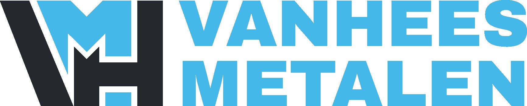 Logo van Van Hees Metalen met blauwe en zwarte tekst en een grafisch element.