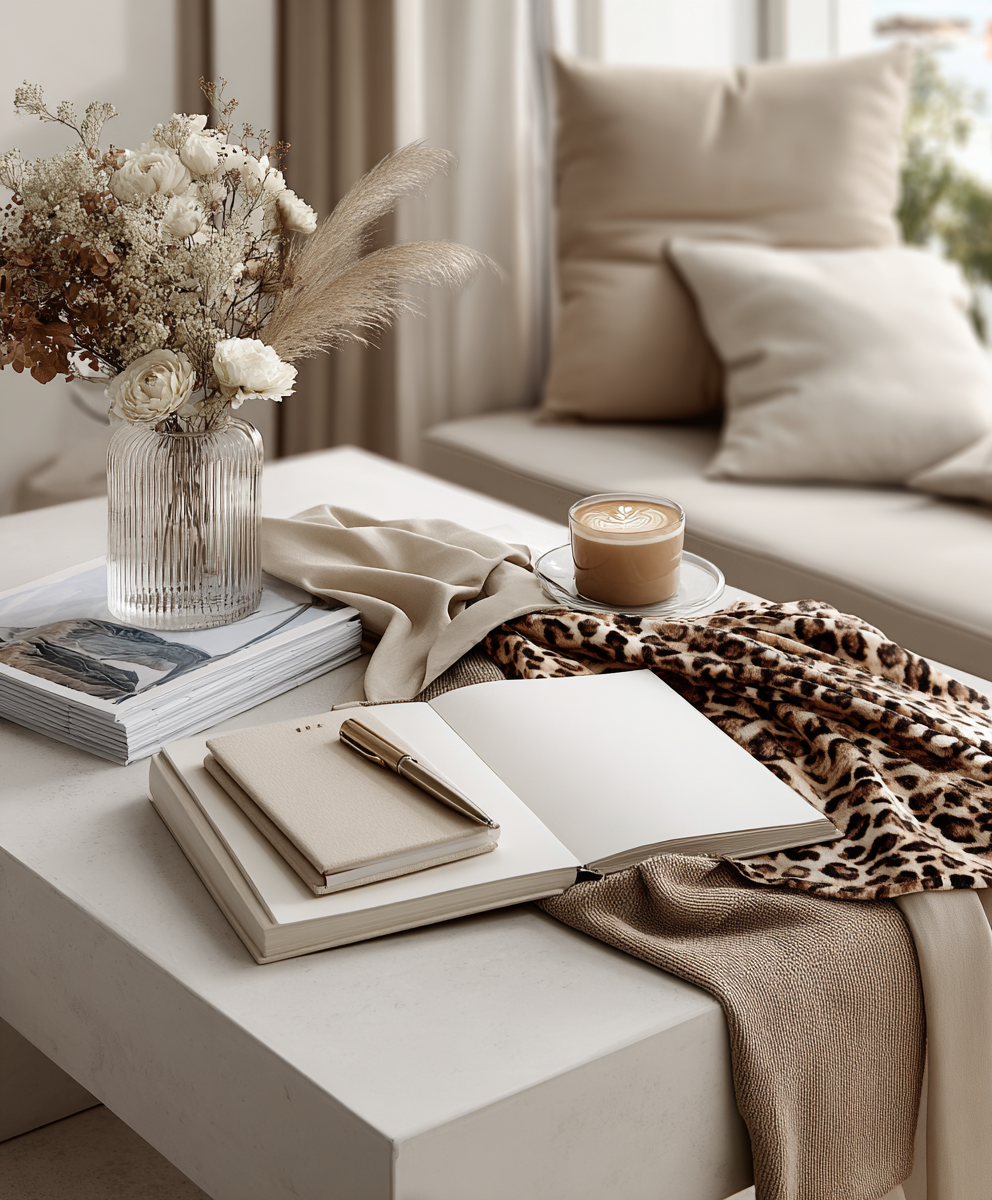 salontafel met notitieboek in webdesigner kantoor