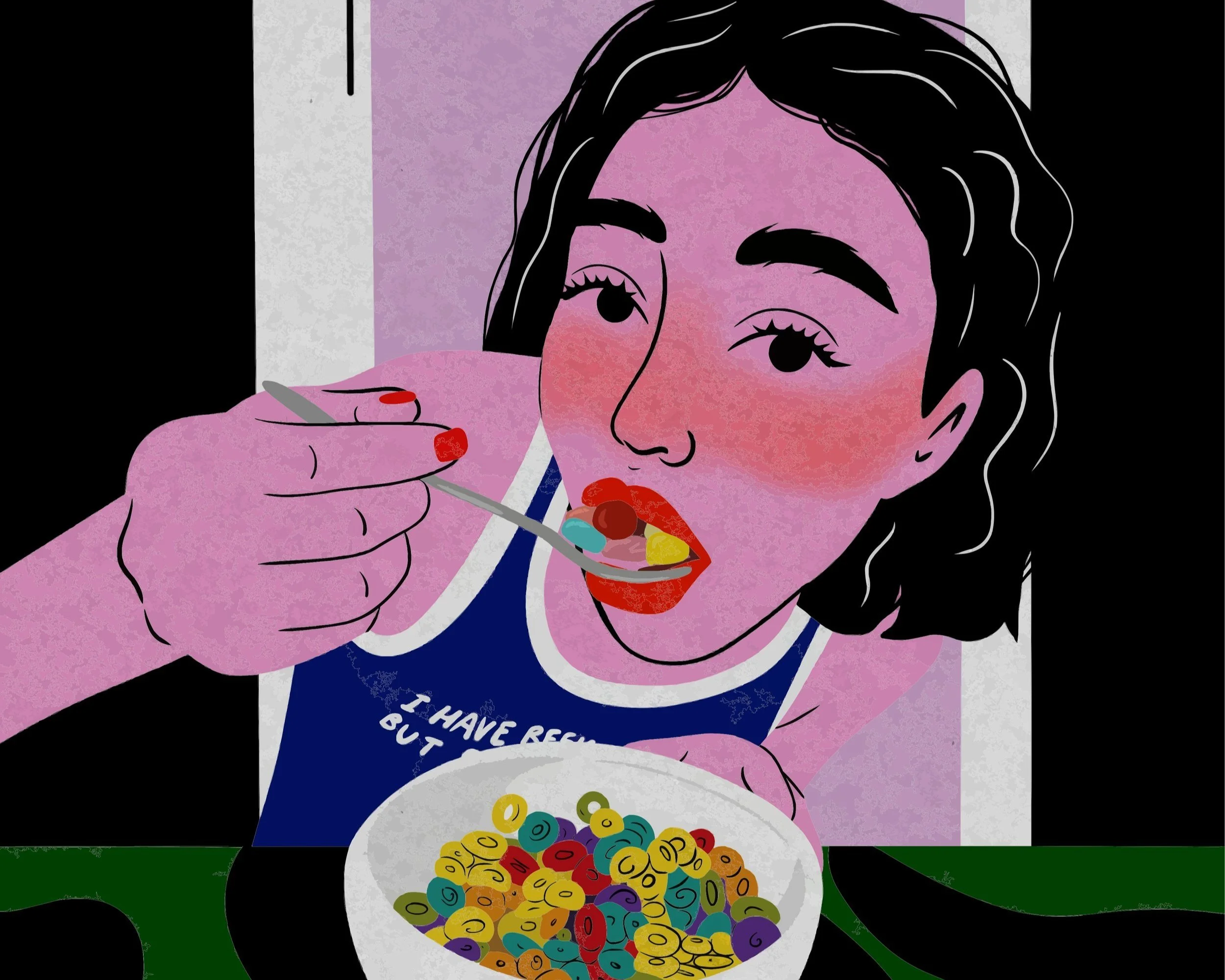 Bir kadın tabakta çeşitli renklerde yulaf ezmesinin üzerinde kaşıkla sürülebilir renkli vitamin veya meyve kabuğu koyuyor.