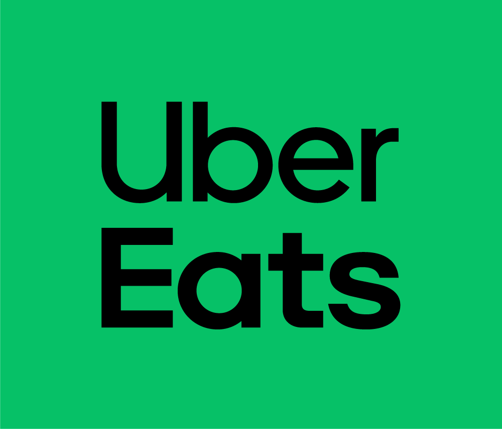 Logo Uber Eats avec fond vert et texte noir.
