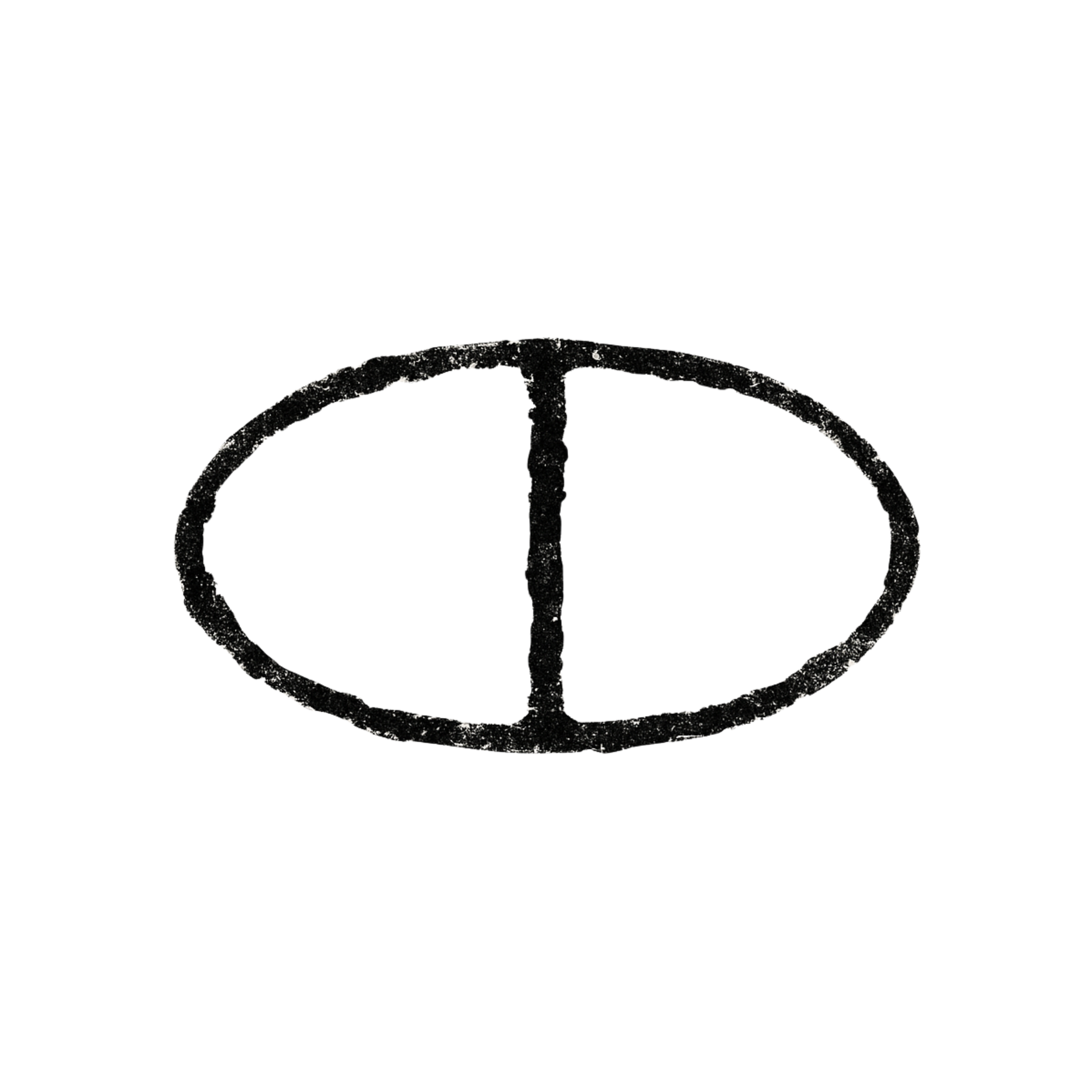 Black line logo of an oval divided by a vertical line.